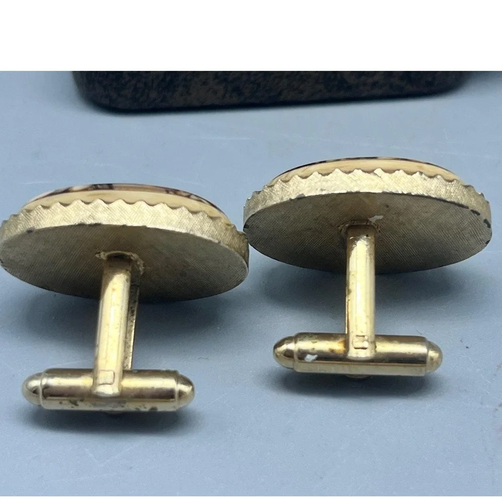 Vintage Peanut Wood Jasper‎ Rare Gold tone Cufflinks